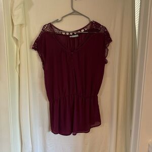 Maurices Maroon Smocked Blouse with Short Sleeves